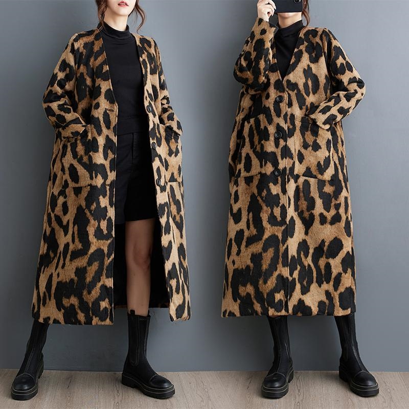 Winter Clothing Layers - Ретро модный шерстяной плащ с леопардовым